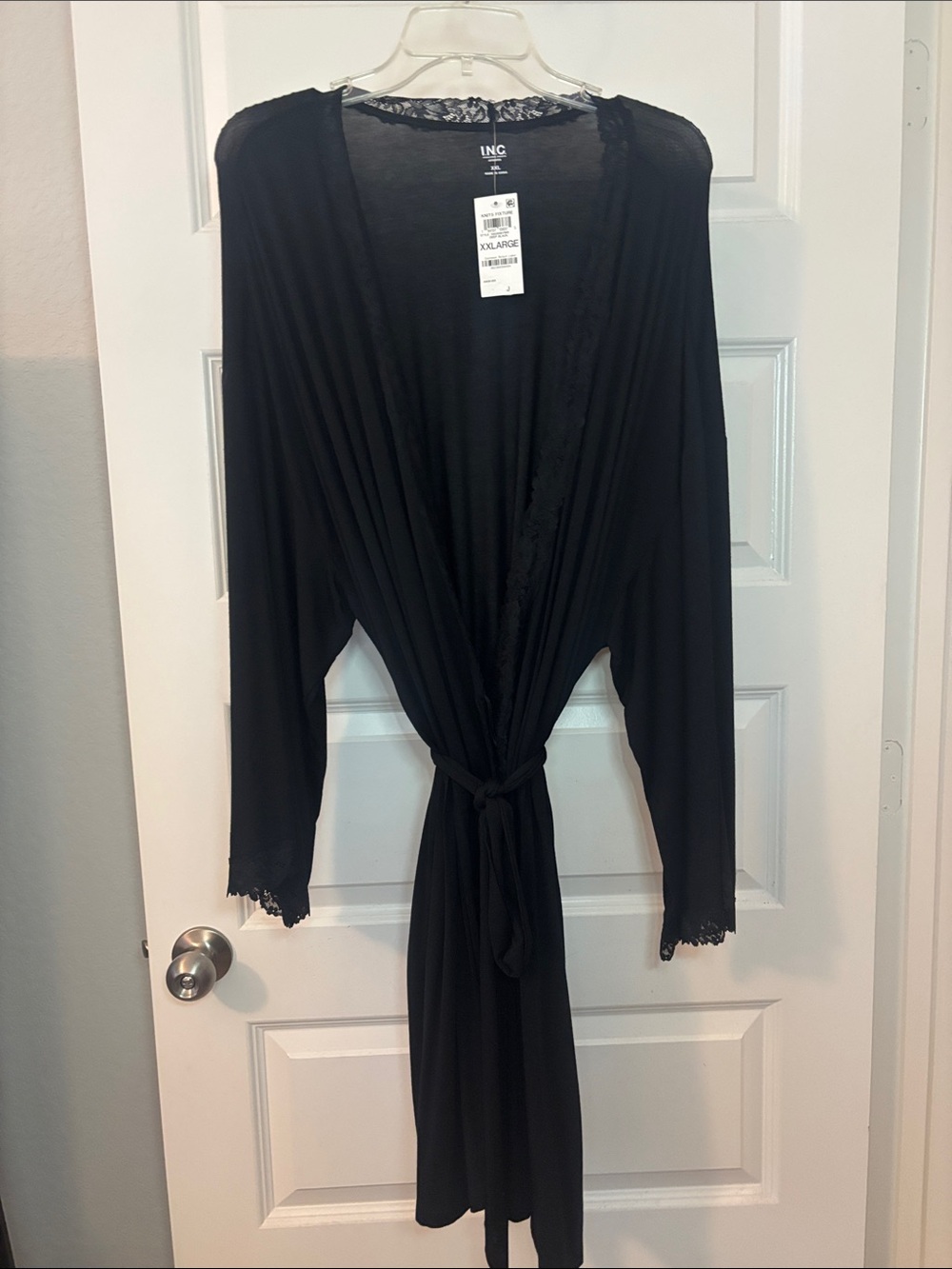 INC International Concepts Black Black Short Wrap Robe w/Lace Trim SZ XXL NWT